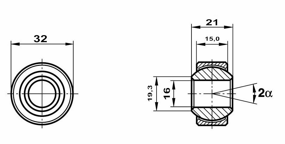 Teflon Lined Fluro M16 Spherical Plain Bearing GXSW16.32MS